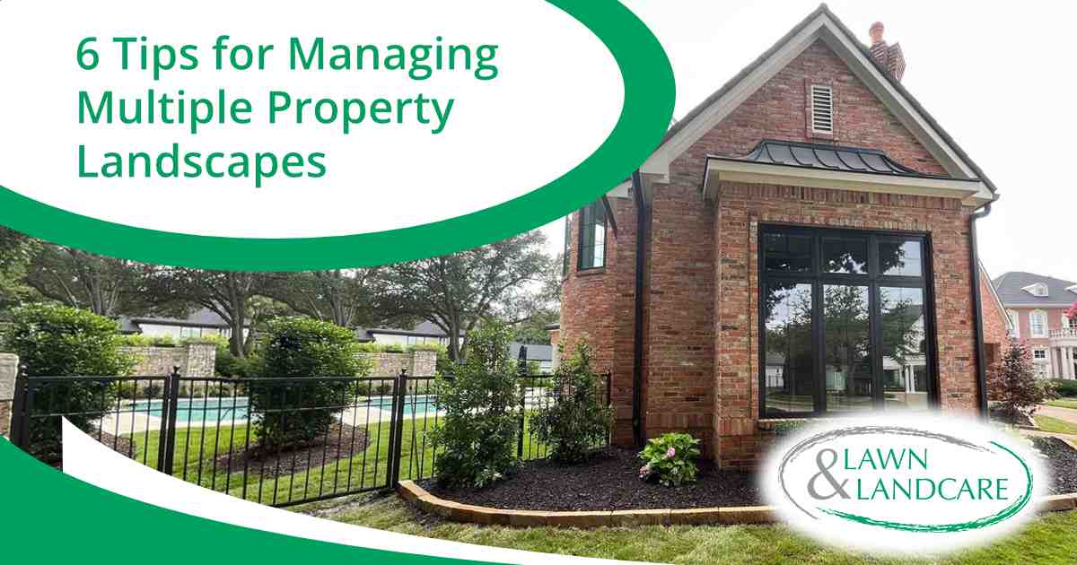 Maintained Residential Property Brick residential building surrounded by maintained lawn, shrubs, trees, and a pool area.
