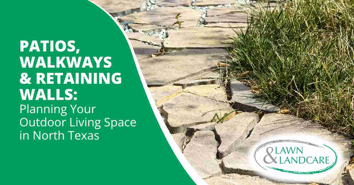 Landscaped backyard featuring a stone patio, walkway, and retaining wall designed for comfortable outdoor living.